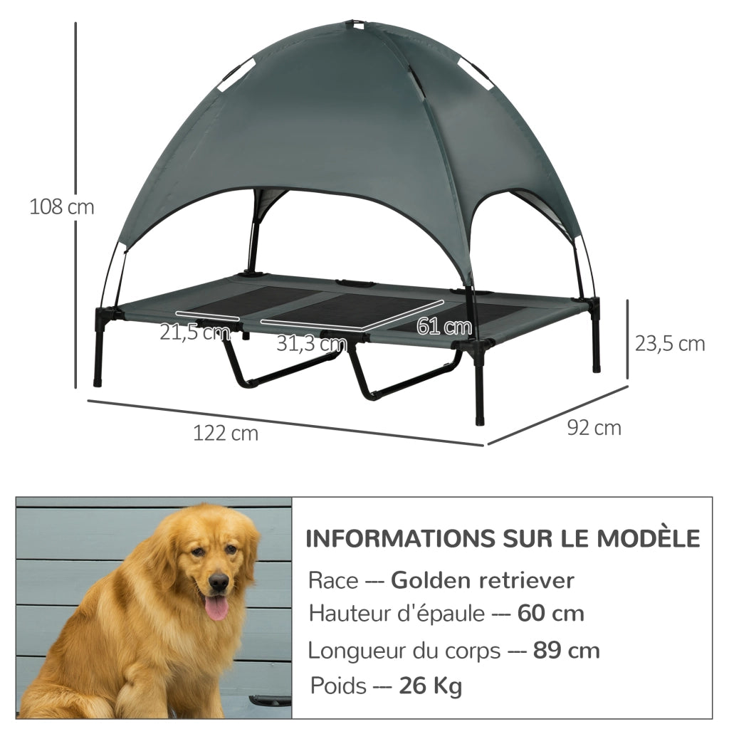 Letto per cani e gatti esterno rialzato con ombrellone ¨C zephmum ¨C 122x92x108 cm grigio nero