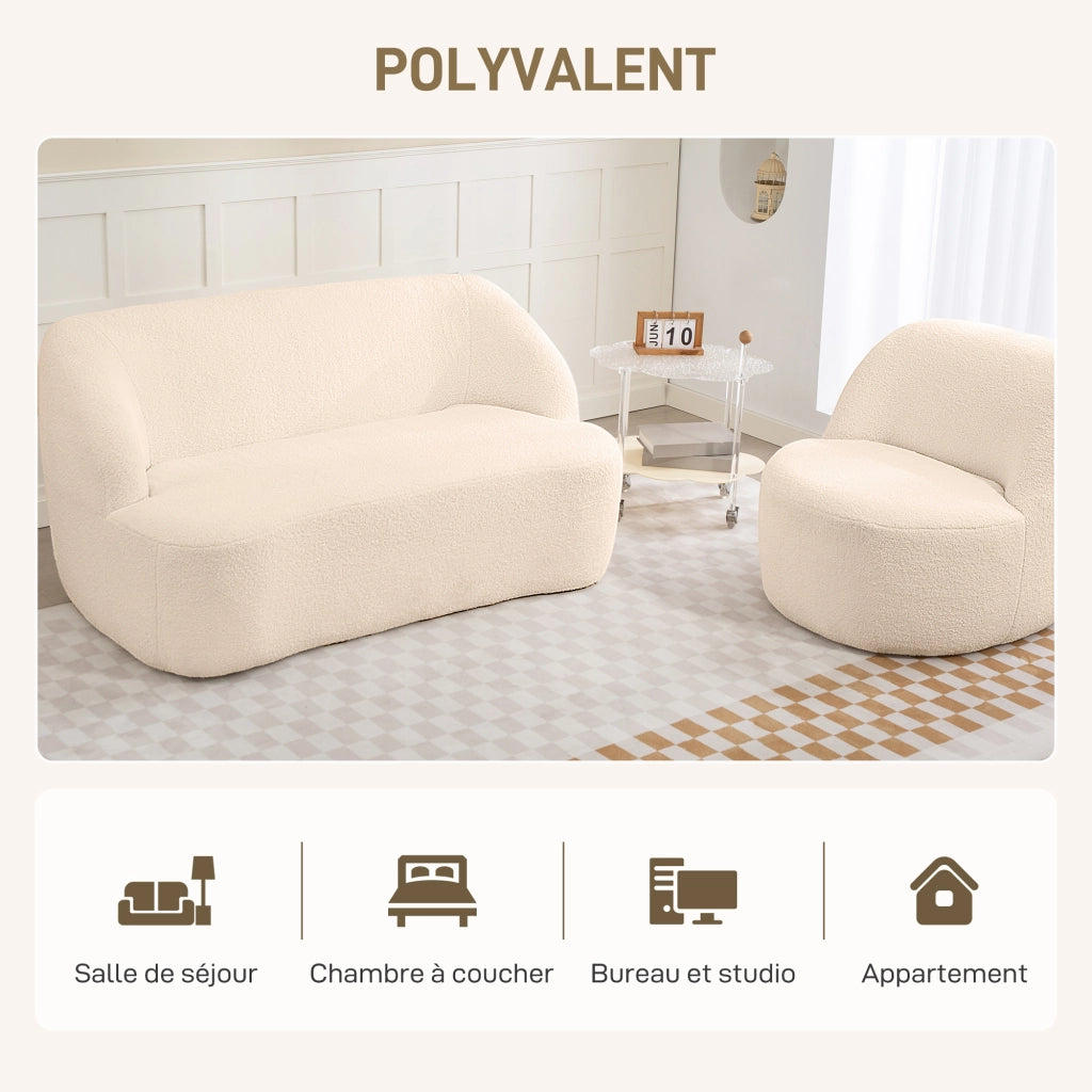 Divano 2 posti tessuto bouclette beige ¨C zephmum ¨C 142 cm