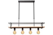 Lampada a sospensione industriale nera/legno Milonga 4xE27