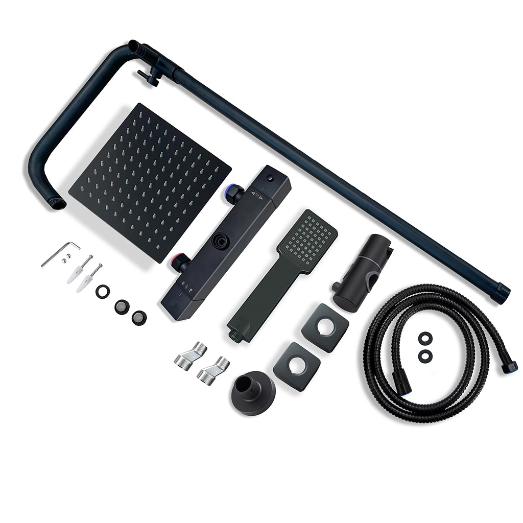 AICA ITALY Sistema Doccia con Miscelatore Termostatico a 38℃ e Soffione Tondo Altezza Regolabile 735-117cm Nero
