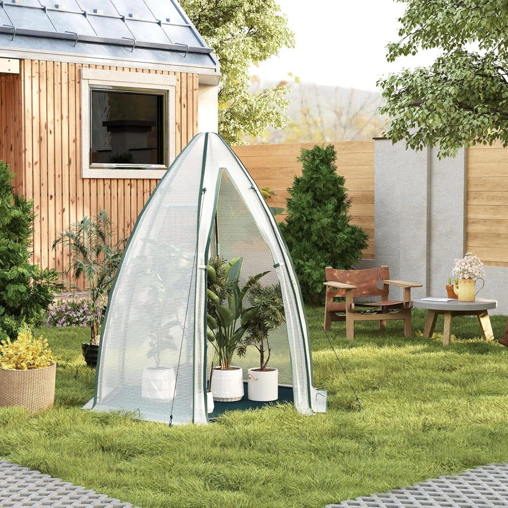 Serra, Tenda di Coltivazione, Mini Serra, 130gsm PE Isolante Piccola Serra Semi-Traslucida con Porte a Zip e Telo di Fondo per Giardino, Patio, Esterno, 160x160x180cm, Verde