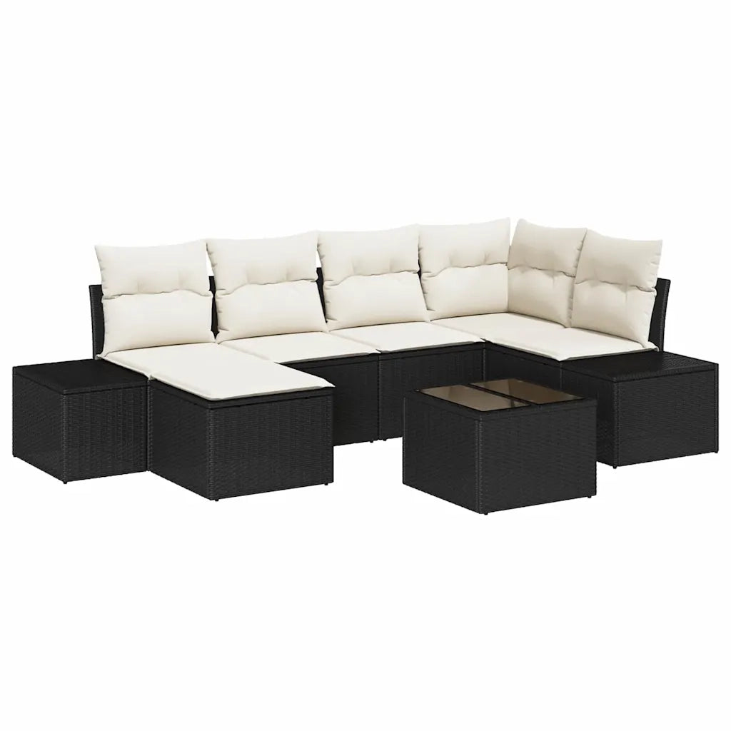Set Divano da Giardino 7 pcs Nero e crema Poly Rattan 3347137