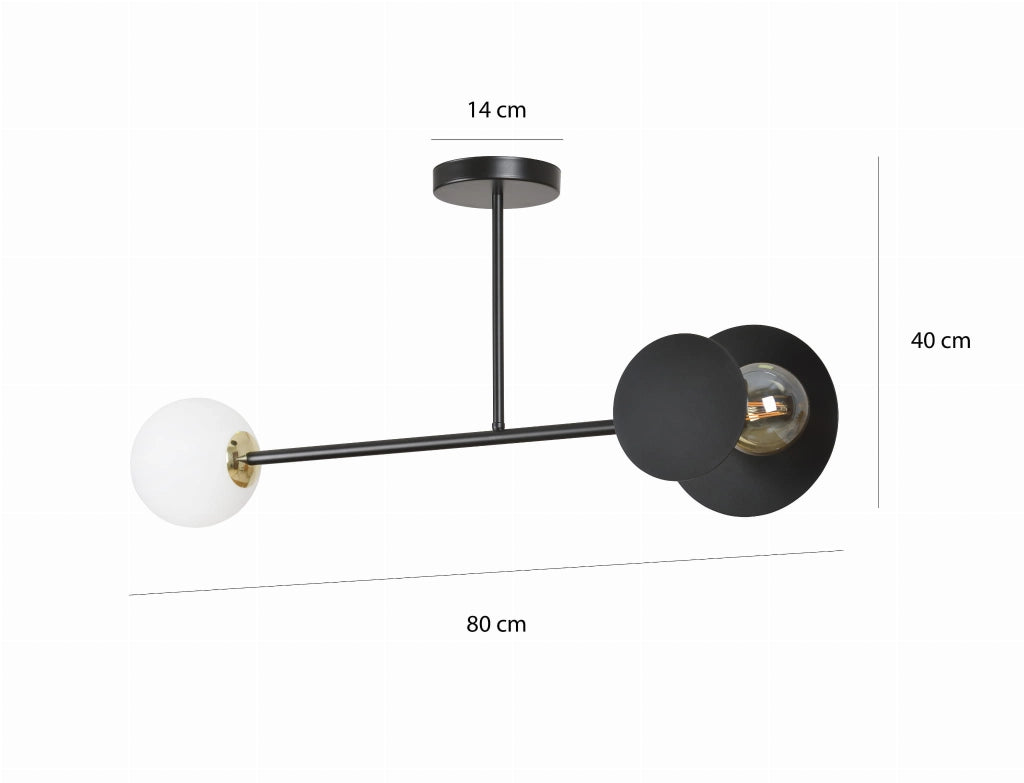 Lampada soffitto Emibig Minerva 2xE27 nera vetro 80cm