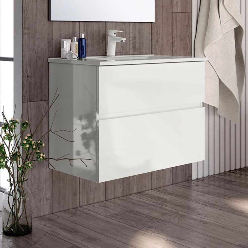 Mobile bagno sospeso bianco laccato Londres 2 cassetti 70x45x59H