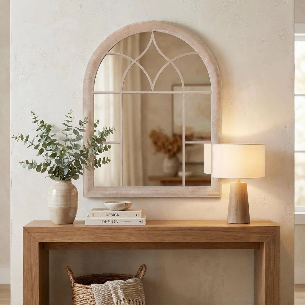 Specchio da Parete, Specchio a Finestra ad Arco con Cornice Metallica, Antideflagrante per Soggiorno Ingresso Corridoio, 88,5 x 69 cm (Stile 1)