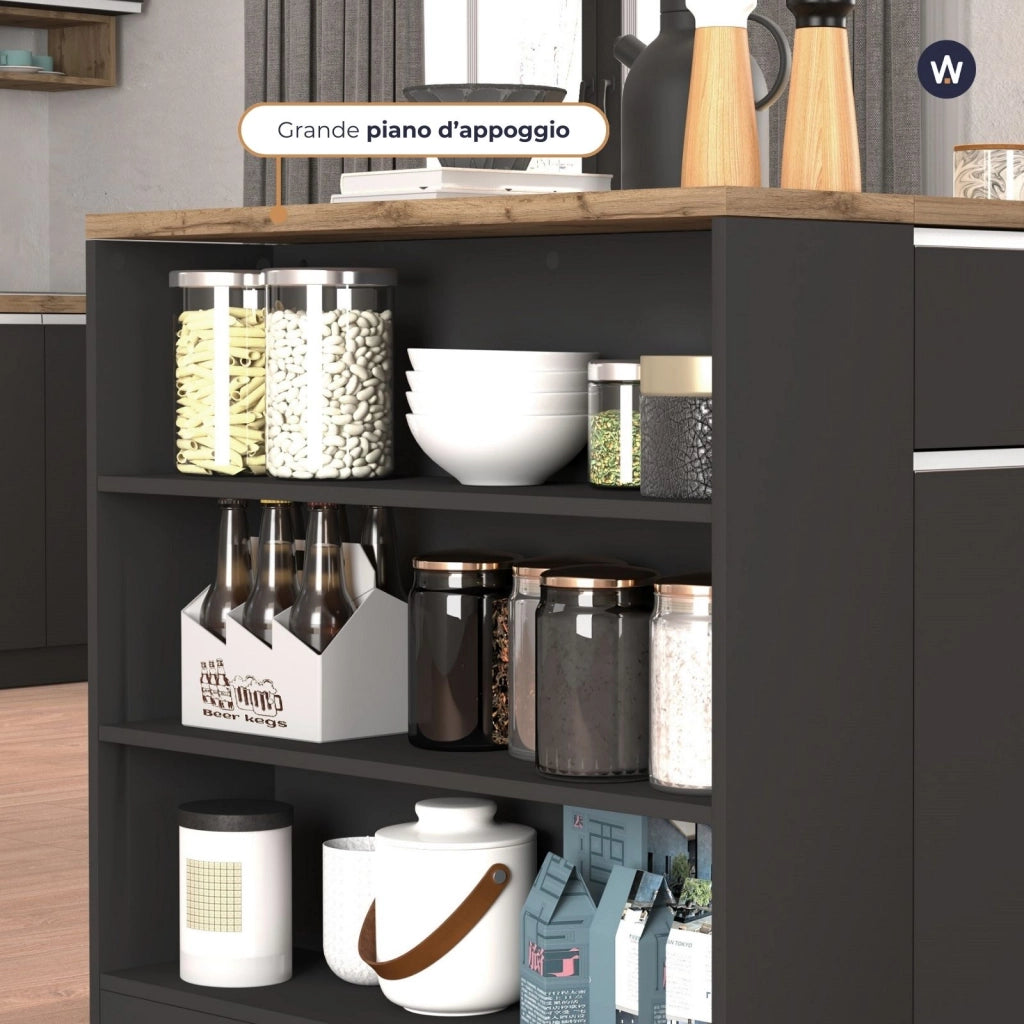 WHOUS Mobile a scaffale Sole con 3 ripiani antracite opaco e rovere 90x90x25 cm