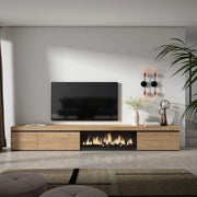 Mobile TV Soggiorno, 317x35x45cm, Camino elettrico XXL, colore Rovere RF3676