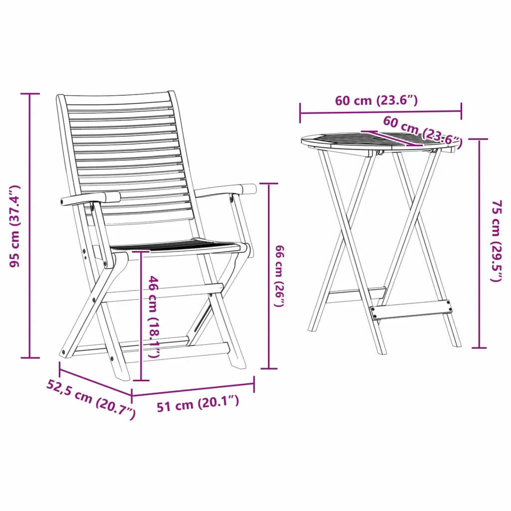 Set Bistro Pieghevole 3 pcs Marrone Legno di Acacia Massello 3375689