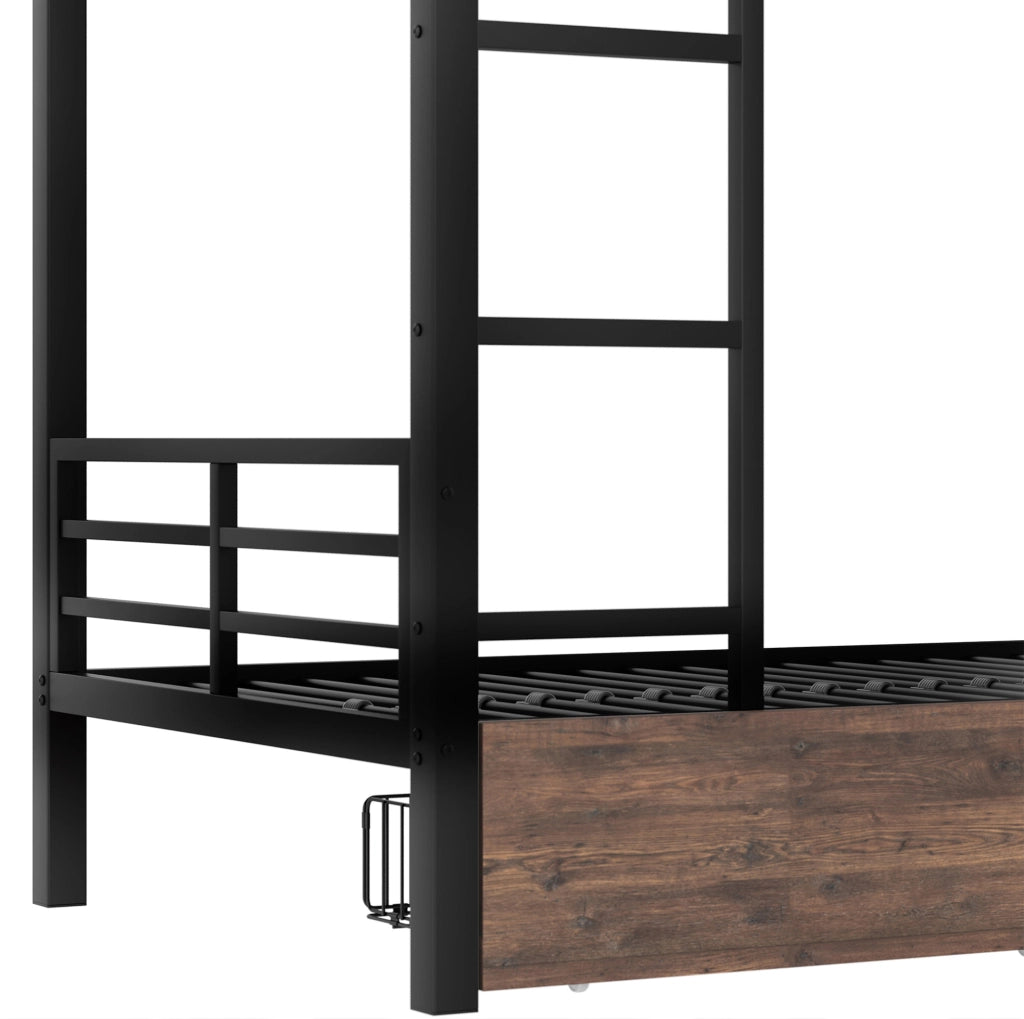 Letto a soppalco 90x200 cm nero con scrivania, cassetti e LED