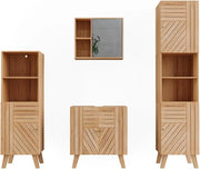 Set di mobili da bagno Lucie, Bambù, 60 cm, composto da mobile lavabo, pensile a specchio, colonna e base media
