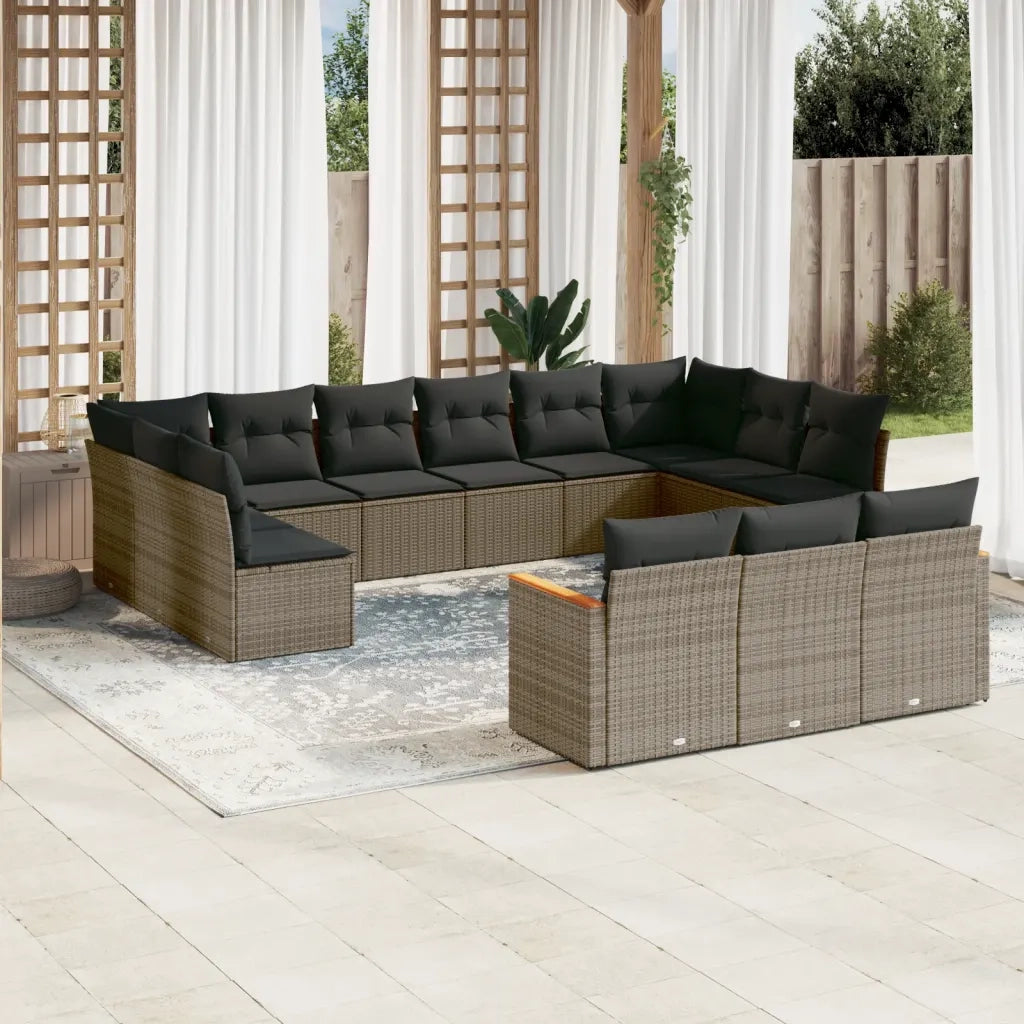 Set Divani da Giardino 13 pz con Cuscini Grigio in Polyrattan 3226459