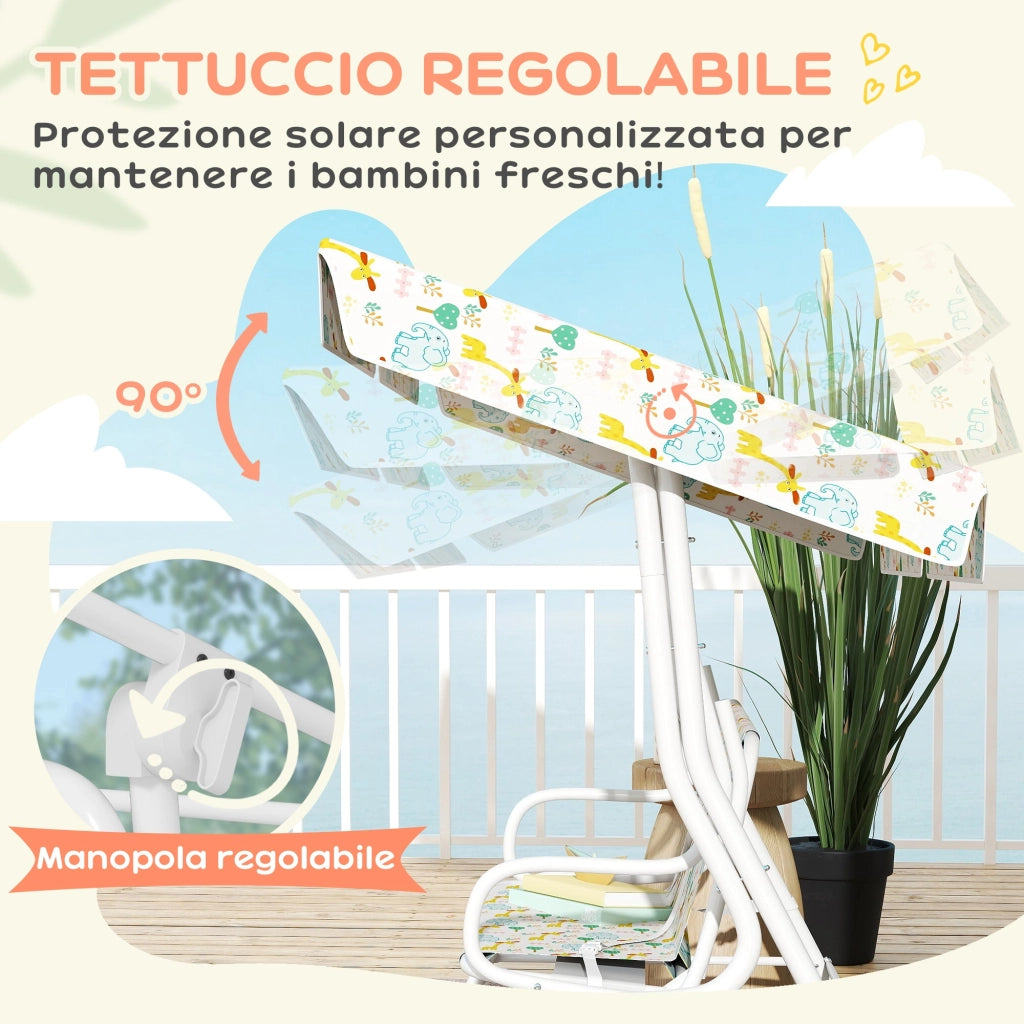 Dondolo per Bambini da Giardino a 2 Posti 112x75x120 cm con Cinture di Sicurezza Bianco