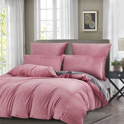 Coperta da letto in velluto per l'inverno, 155 x 220 cm, rosa, rosato, grigio, caldo, soffice, plaid, confortevole, trapunta, omogeneo, reversibile, set di coperte da letto, tocco di cashmere con chiusura a zip