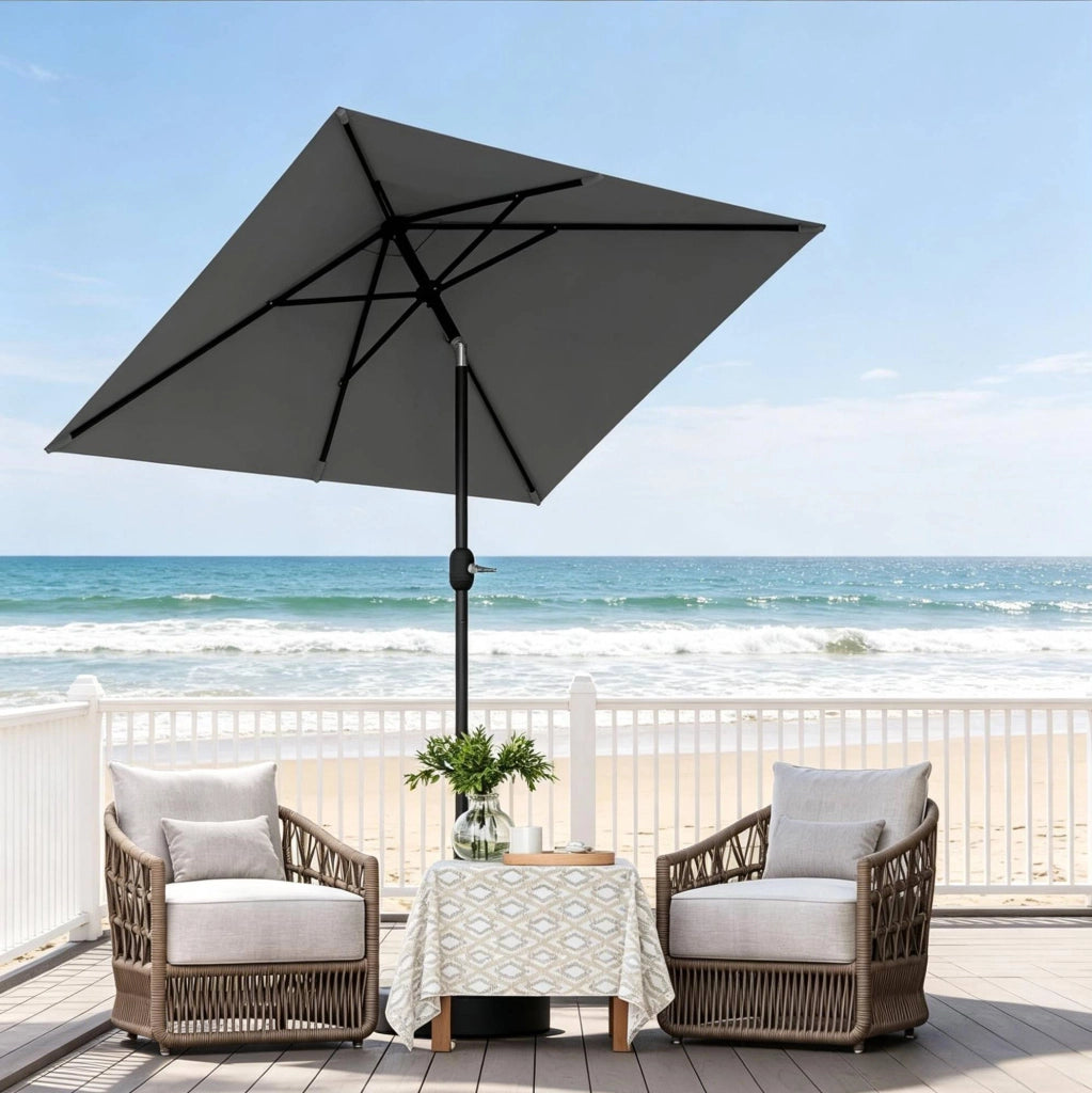 Ombrellone da giardino e balcone 206 x 135 cm in poliestere impermeabile grigio scuro