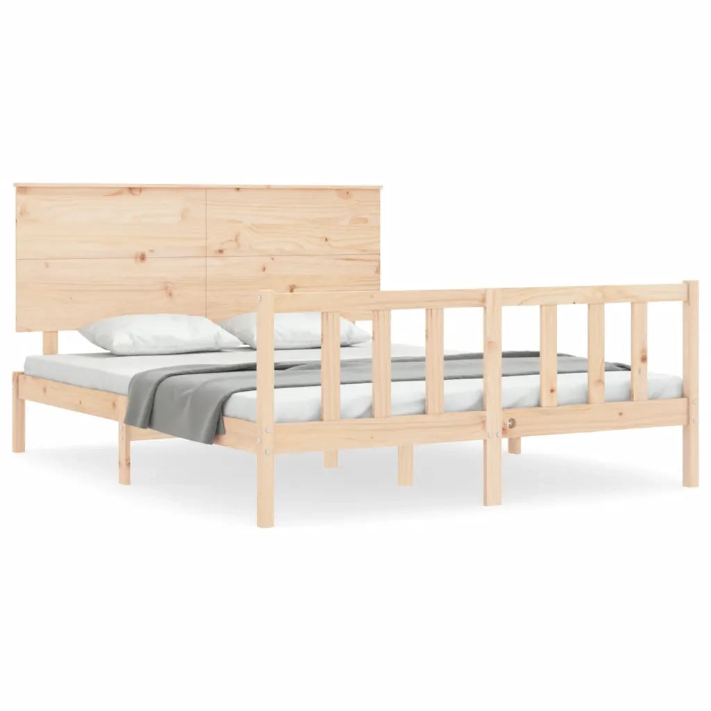 Giroletto con Testiera-Struttura Letto con testiera King Size in Legno Massello 825679