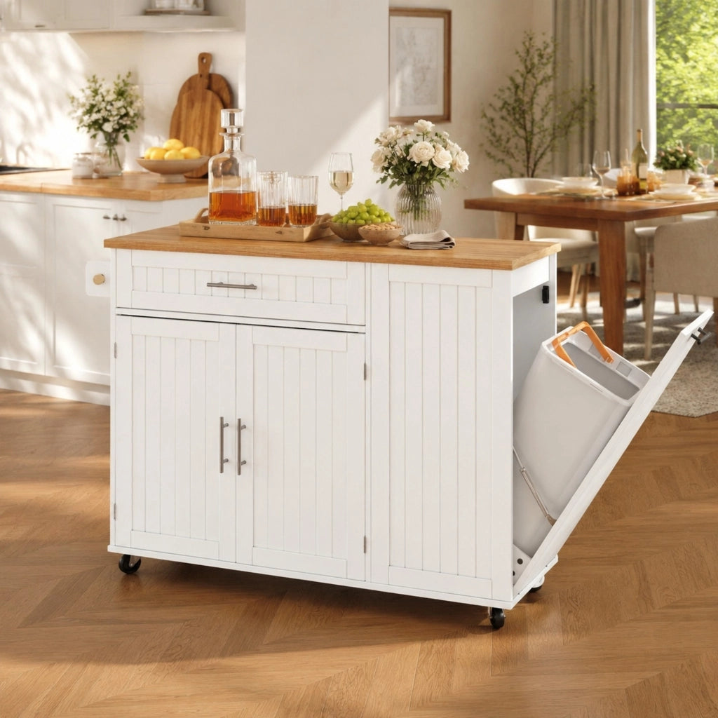 Isola cucina mobile bianca in MDF con piano ribaltabile
