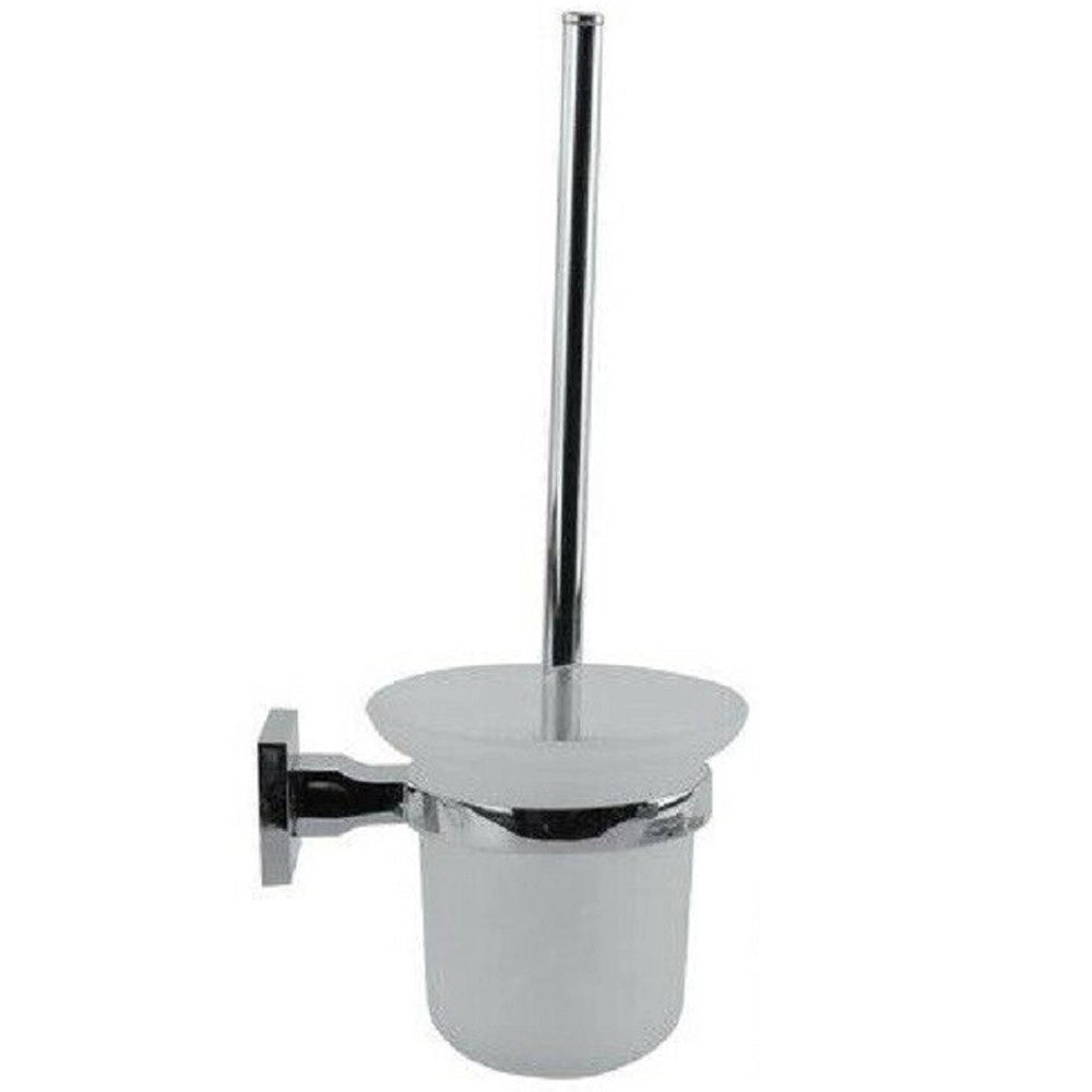Trade Shop - Porta Scopino Wc Completo Vetro Satinato Fissaggio A Parete Bagno Square 59193 -