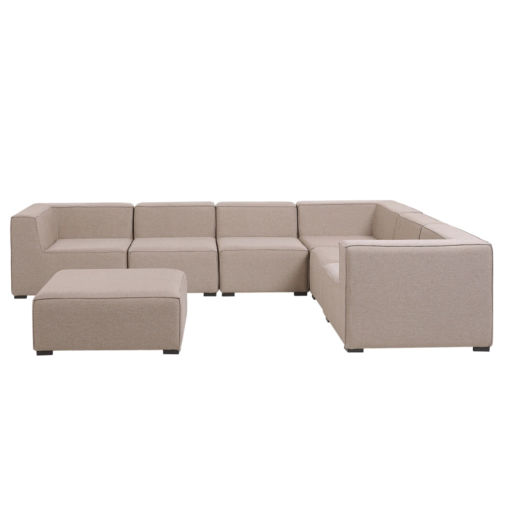 Set divano ad angolo per interni ed esterni Rivestimento in tessuto beige a 7 posti con salotto da giardino ottomana sinistro