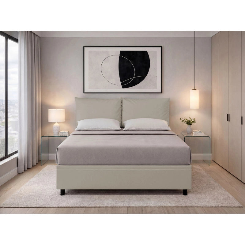 Letto imbottito Matrimoniale 160x200 cm Soft - Similpelle,Tortora,Contenitore