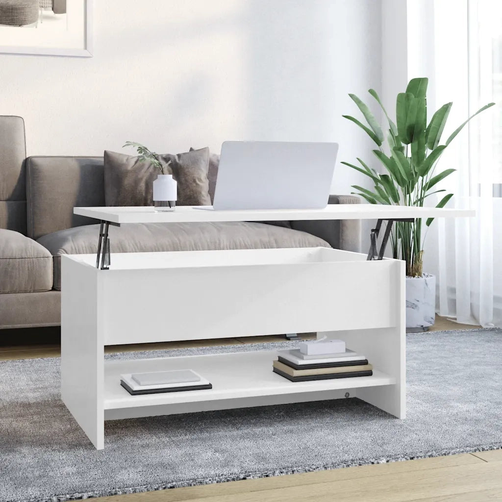 Tavolino da Salotto Bianco Lucido 80x50x40 cm Legno Multistrato