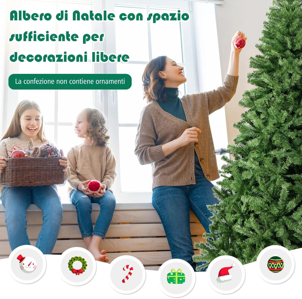 Albero di Natale 180/225 cm, Albero di Natale Realistico con 1000/1346 Rami Densi e Base in Metallo con Cuscinetto Antiscivolo, Albero di Natale Artificiale per Casa e Negozio (180 CM)