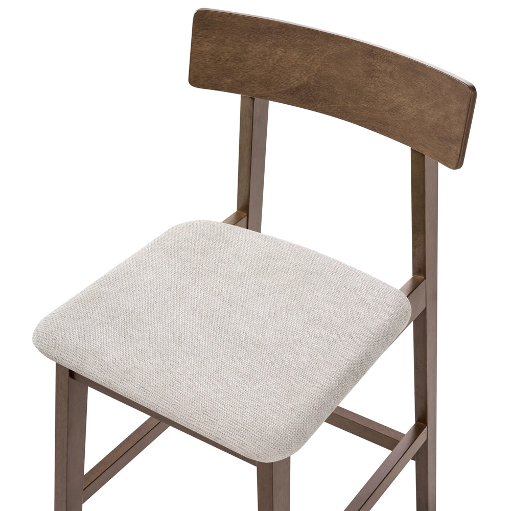 Set di 2 sedie da bar marrone scuro e tortora con seduta in legno di gomma e poliestere, stile tradizionale retrò, per cucina e sala da pranzo