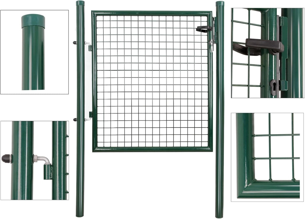 SONGMICS Cancello da Giardino, Cancelletto da Giardino, Acciaio Zincato con Serratura, Porta di 87 x 90 cm, Cancello per Recinzione, 106 x 90 cm (L x H), Verde GGD150G