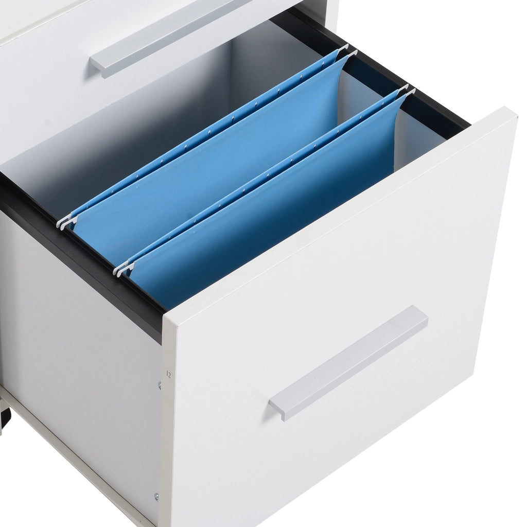 Scrivania con cassetti ¨C zephmum ¨C bianco, legno, 3 cassetti, ruote