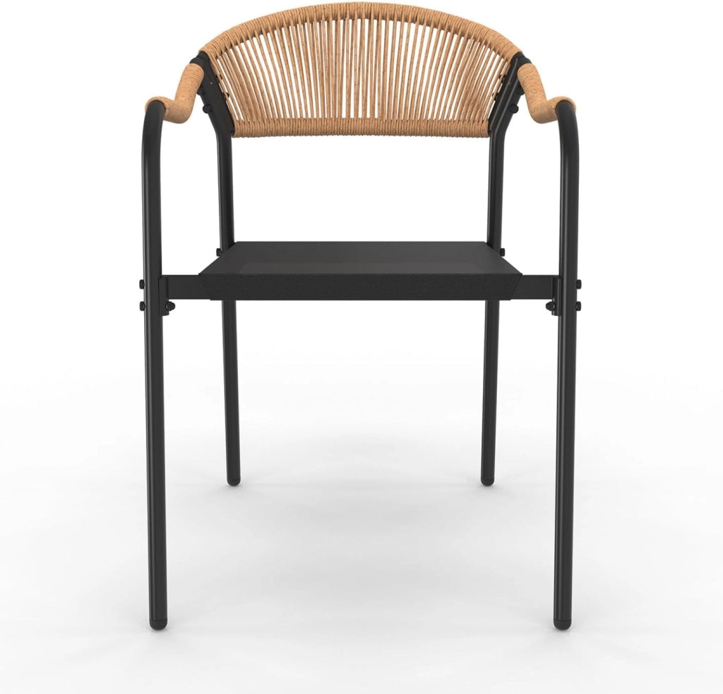 Set di 4 sedie da giardino MADEIRA: metallo, corda e textilene nero e rattan chiaro