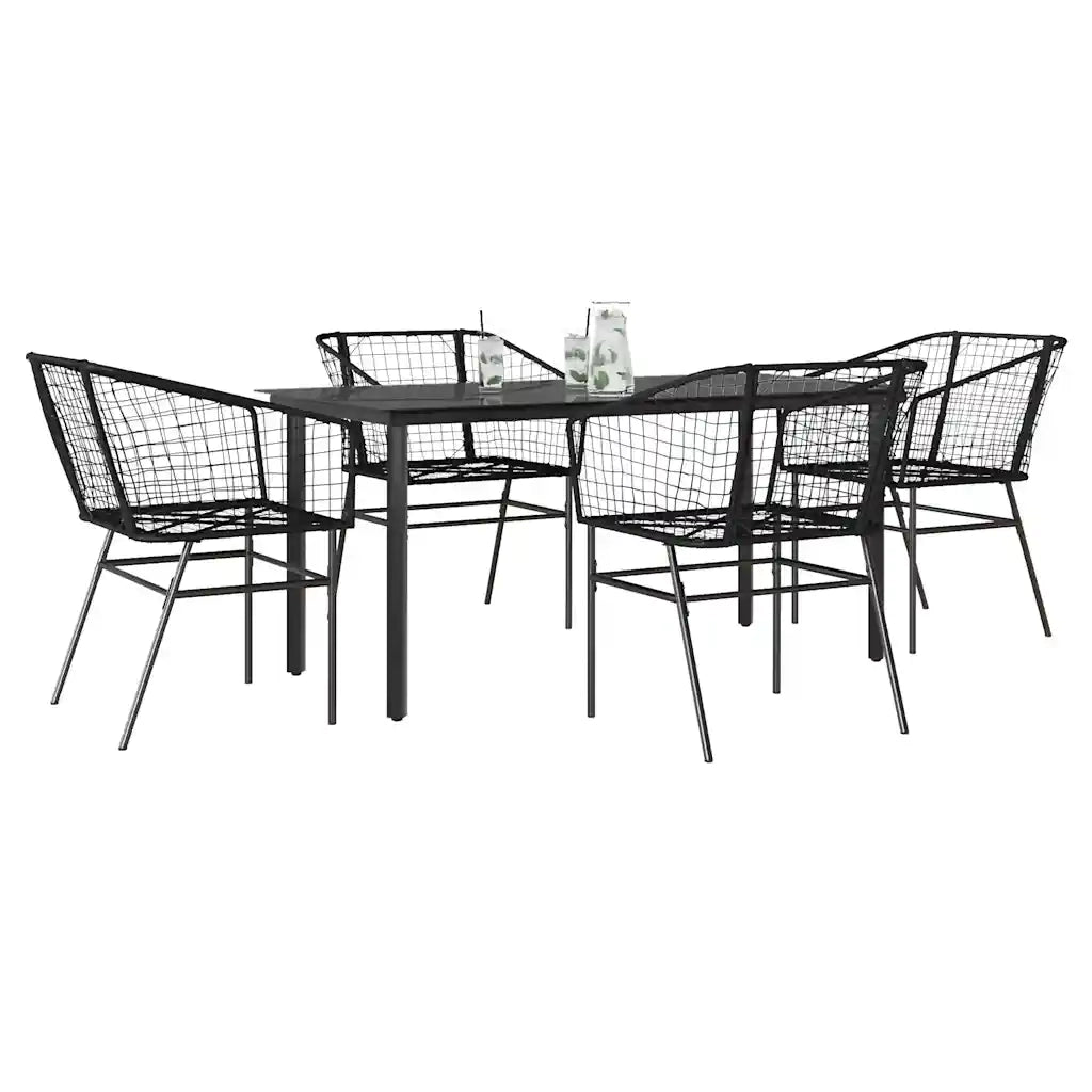 Set Mobili da Pranzo per Giardino 5 pz | Set Salotto da Giardino Nero Polyrattan Vetro
