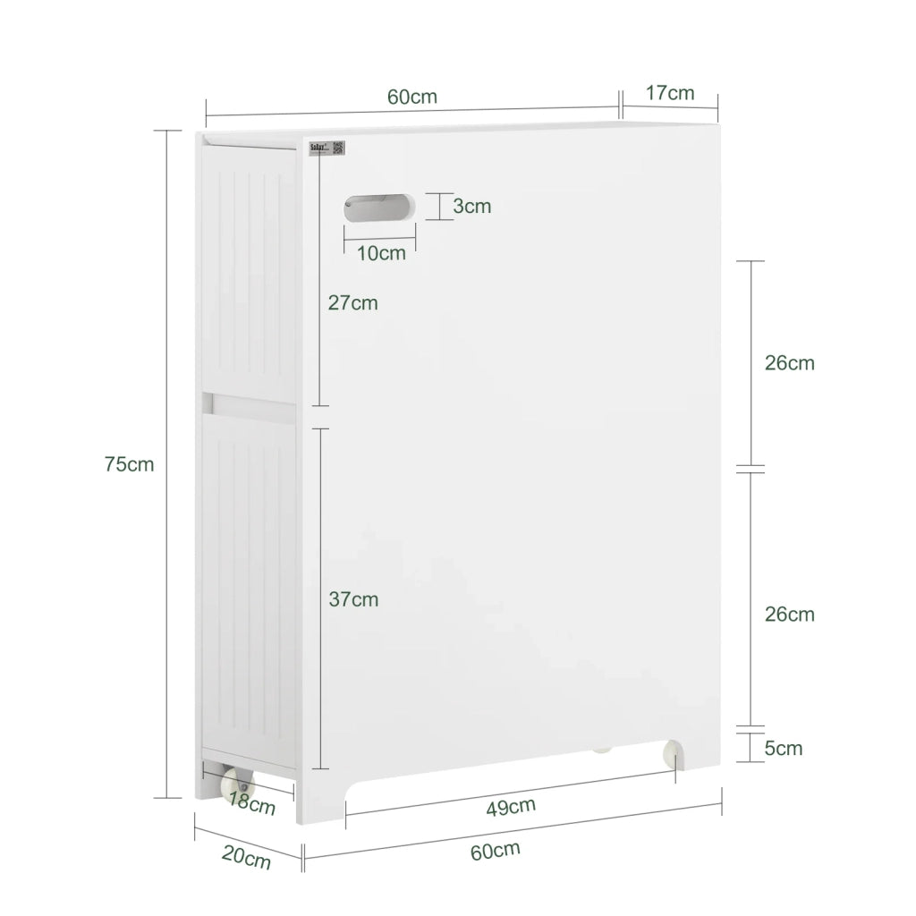 Carrellino Salvaspazio Mensola Nicchia 20cm Con Ruote Organizzatore Bagno Mobiletto Bagno Mobile Porta Carta Igienica Bianco 20x60x75cm BZR111-W SoBuy