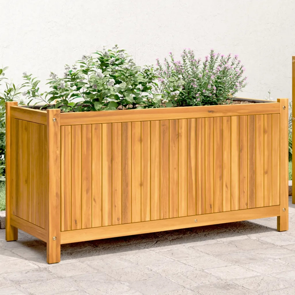 Fioriera | Cassetta per fiori | Vaso Giardino con Rivestimento 99,5x38x50cm Massello Acacia