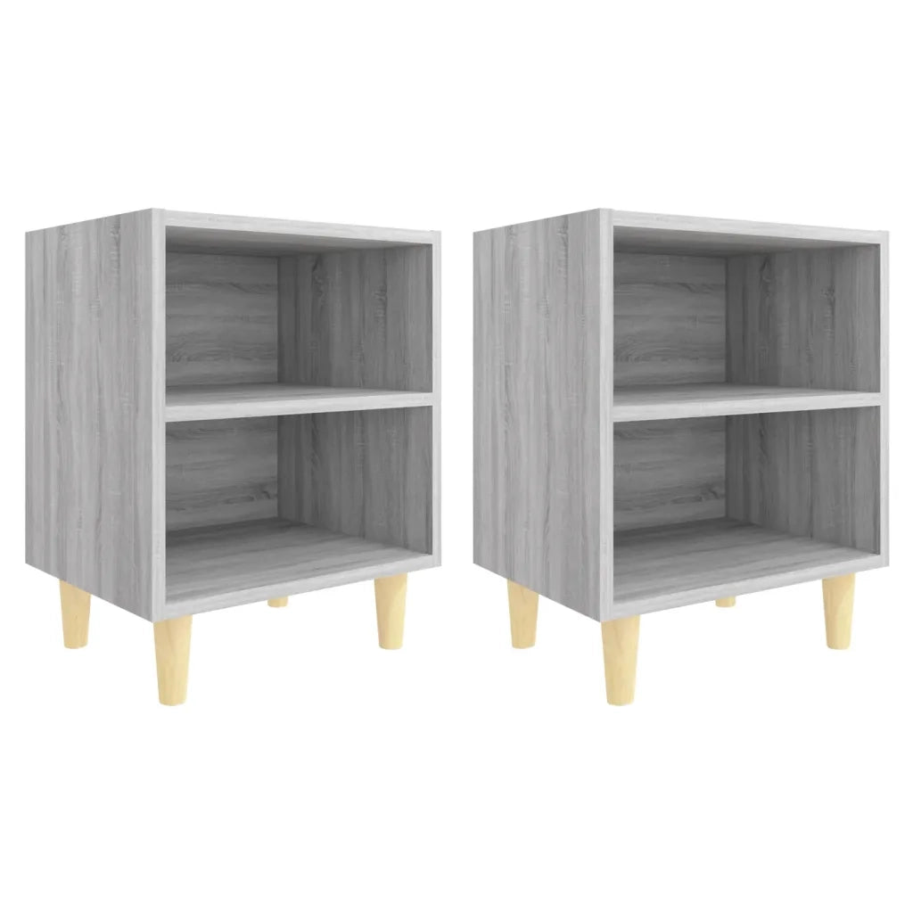 Set di 2 Comodini | Armadio da Notte | Mobiletto da notte Gambe in Legno Massello Grigio Sonoma 40x30x50 cm