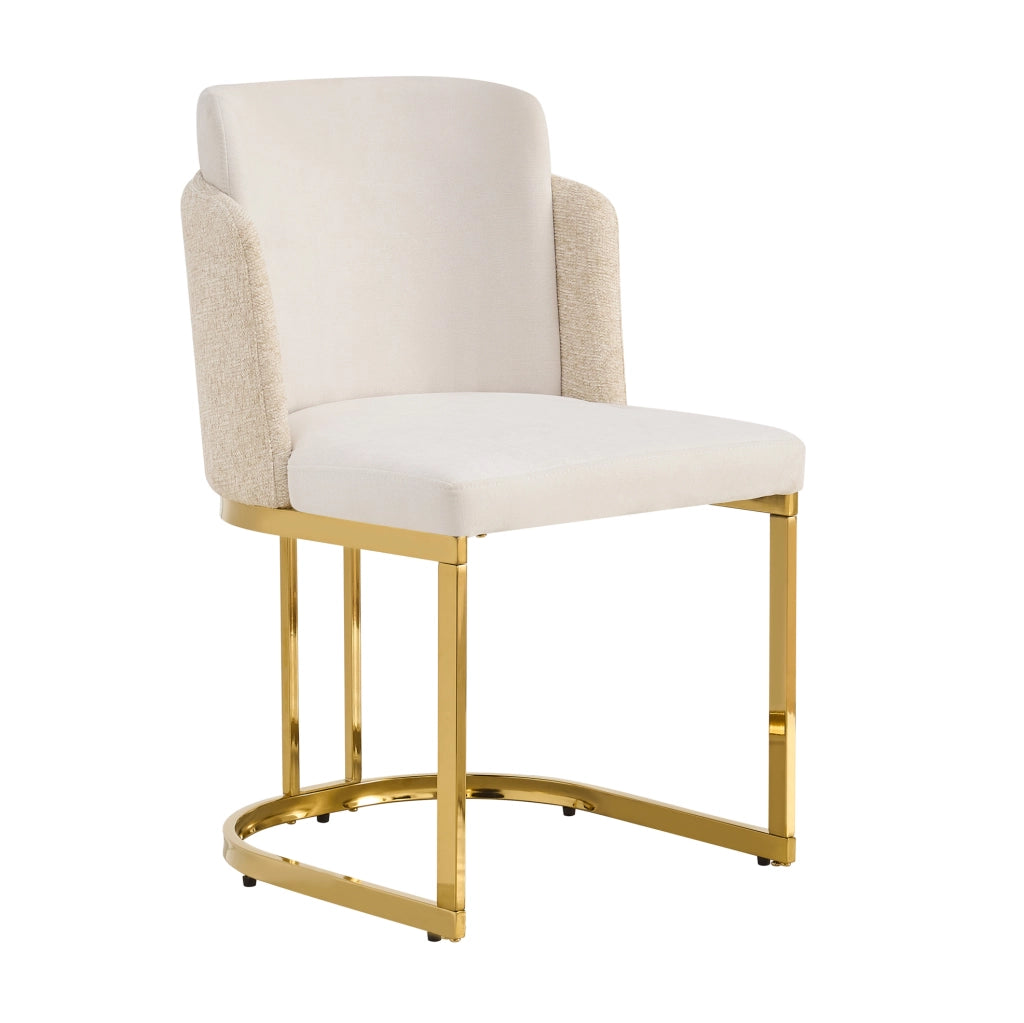 Set di 4 sedie 61.5x53.5x86 cm con doppio schienale in chenille beige e oro