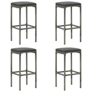 Sgabelli da Bar con Cuscini 4 pz Grigi in Polyrattan