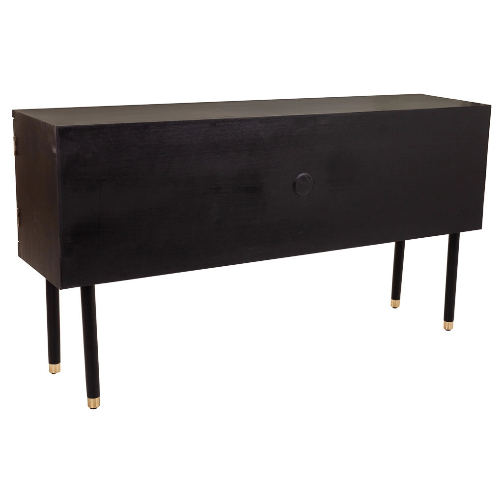 Credenza in legno e rete di bambù con due ante nere 152,5x38x81h