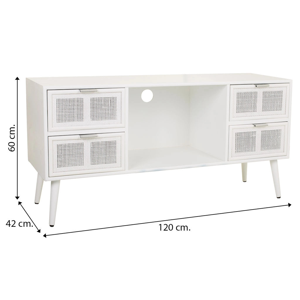 Mobile base in legno bianco e rete 120x42x60h