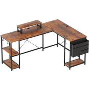 Scrivania angolare 168x120 cm marrone con ripiani e supporto monitor