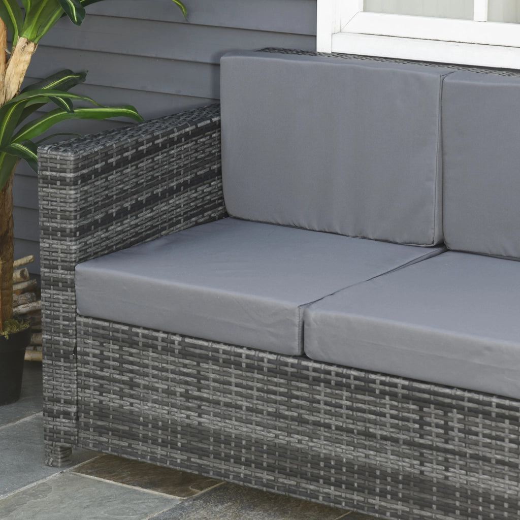 Divano da Esterno 3 Posti in Rattan PE e Metallo con Cuscini per Seduta e Schienale, 185x70x80 cm, Grigio