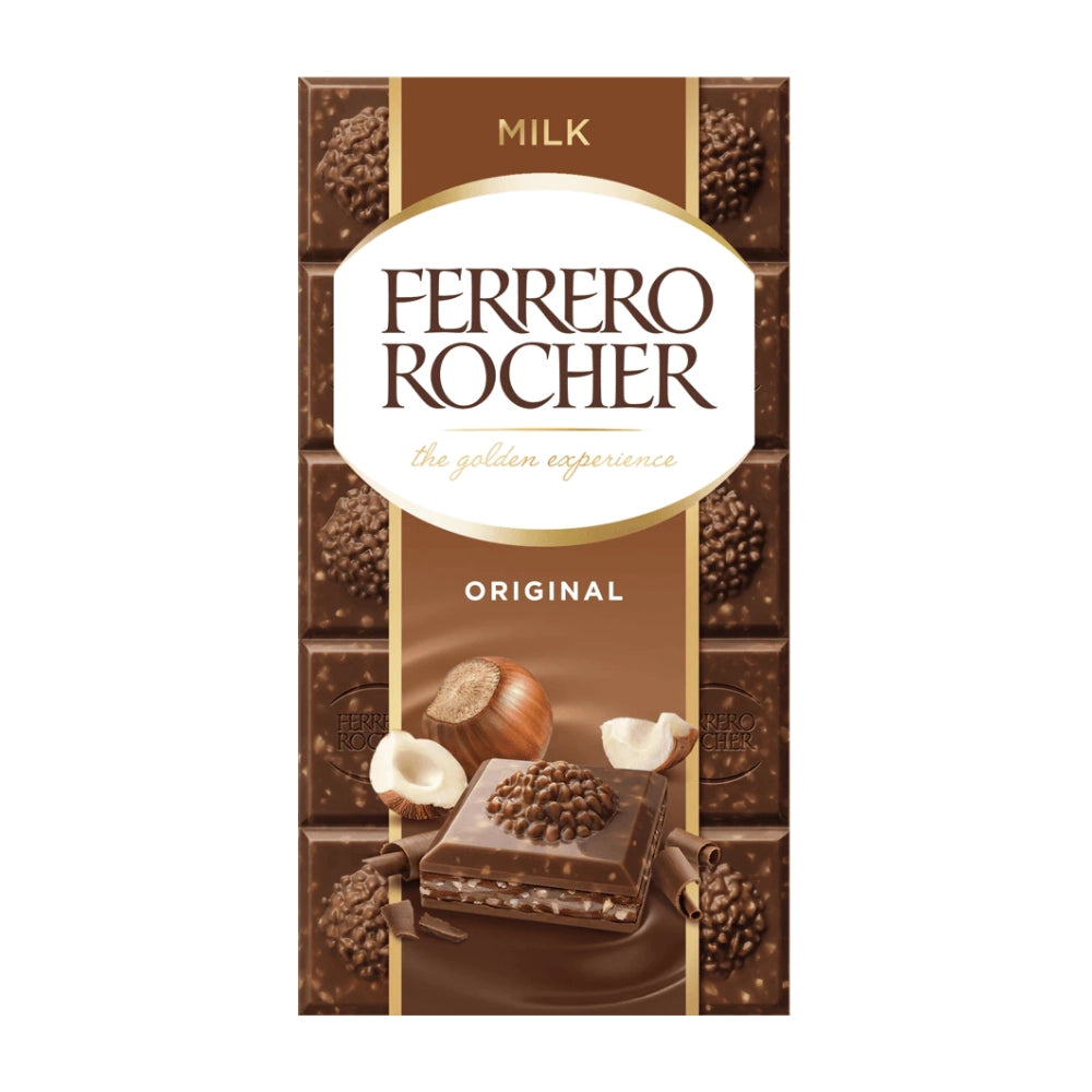Ferrero rocher original tavoletta di cioccolato al latte con nocciole da 90 grammi