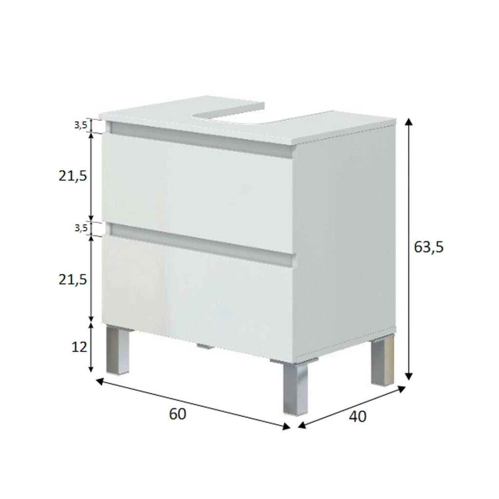 Mobile sottolavabo Avola, Mobiletto da bagno, Contenitore porta lavabo, Armadio per lavandino, 60x40 h64 cm, Bianco lucido