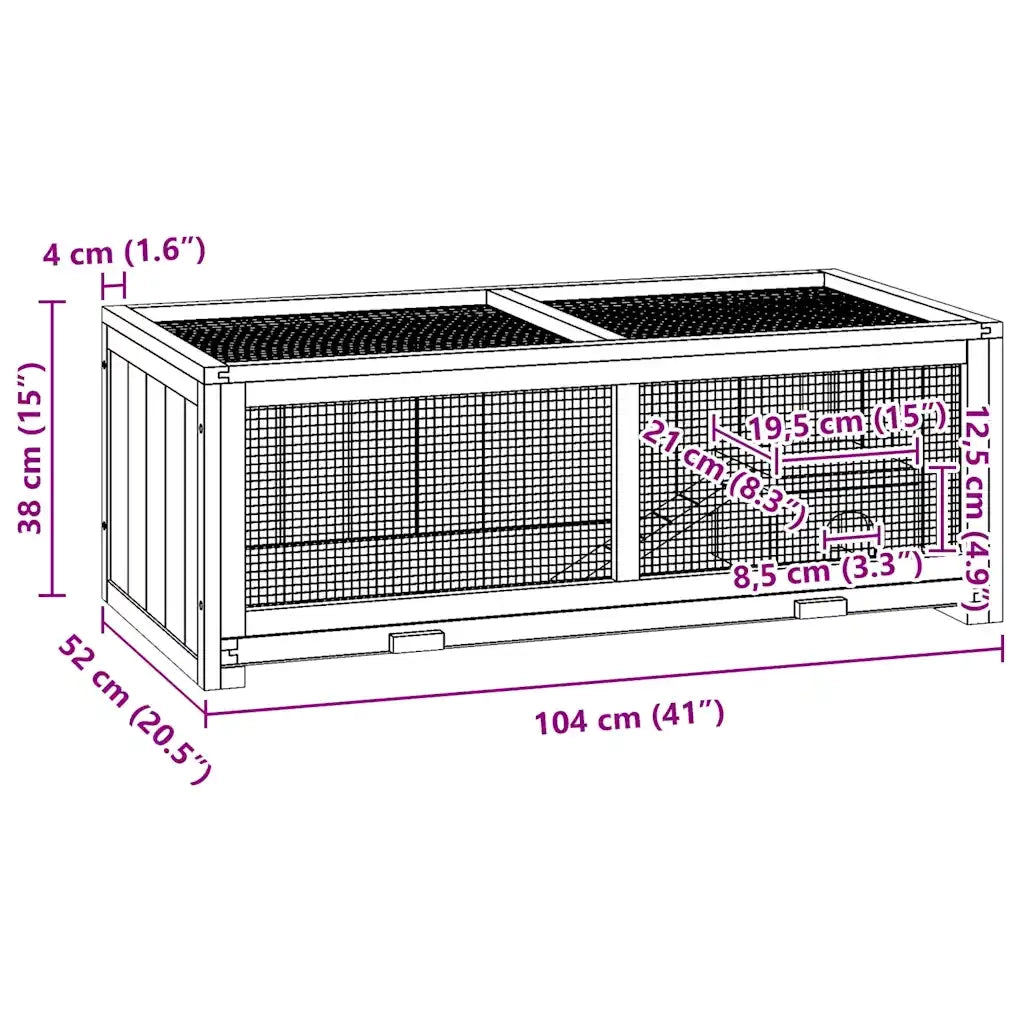Gabbia per Criceti 104x52x38 cm in Legno Massello di Abete