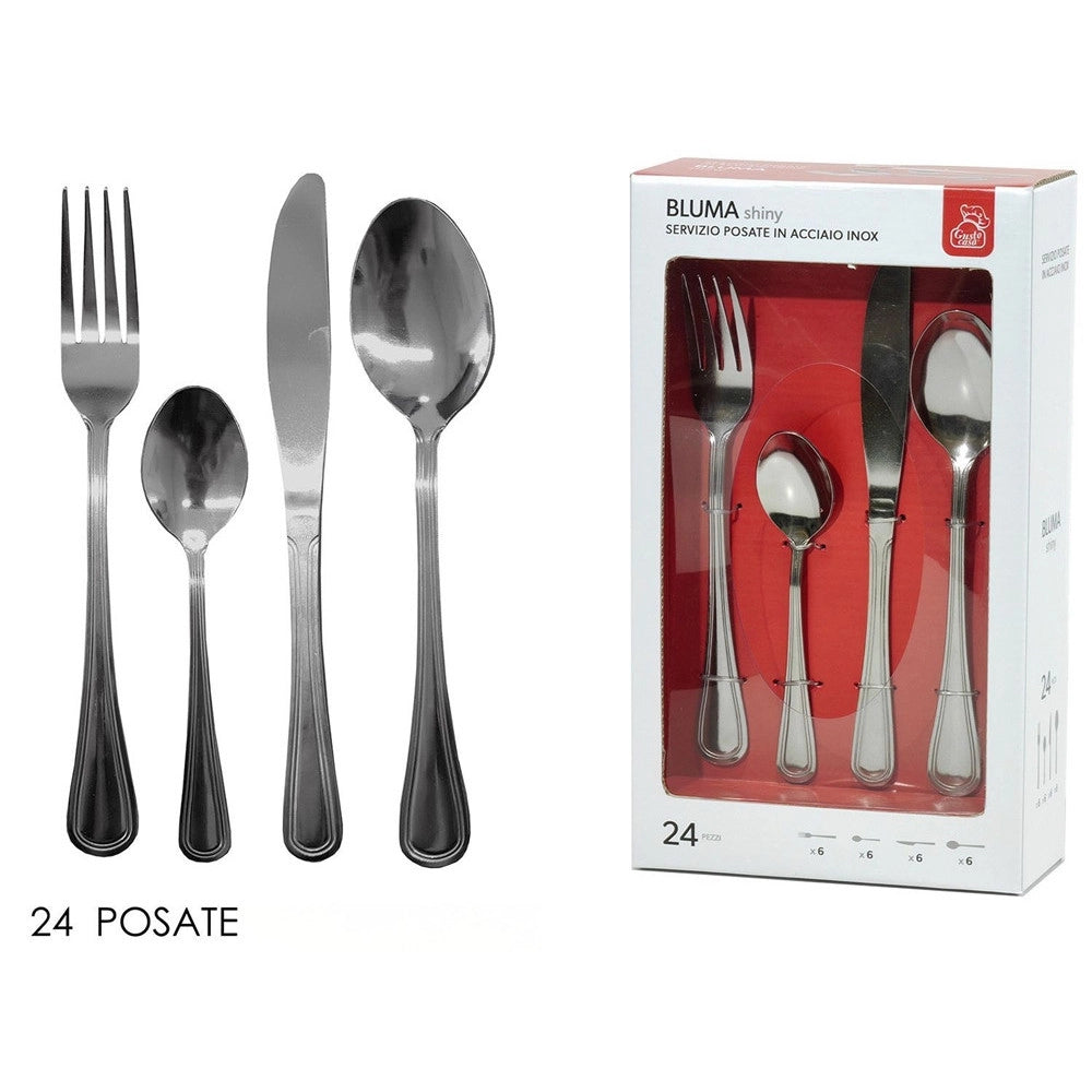 Trade Shop - Set Servizio Di Posate 24pz In Acciaio Inox Cucina Coltelli Forchette Design Moderno Lucido -