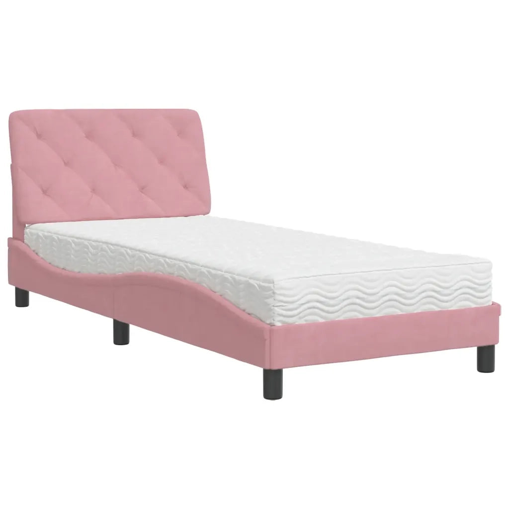 Letto con Materasso-Struttura Letto con Materasso Rosa 90x200 cm in Velluto
