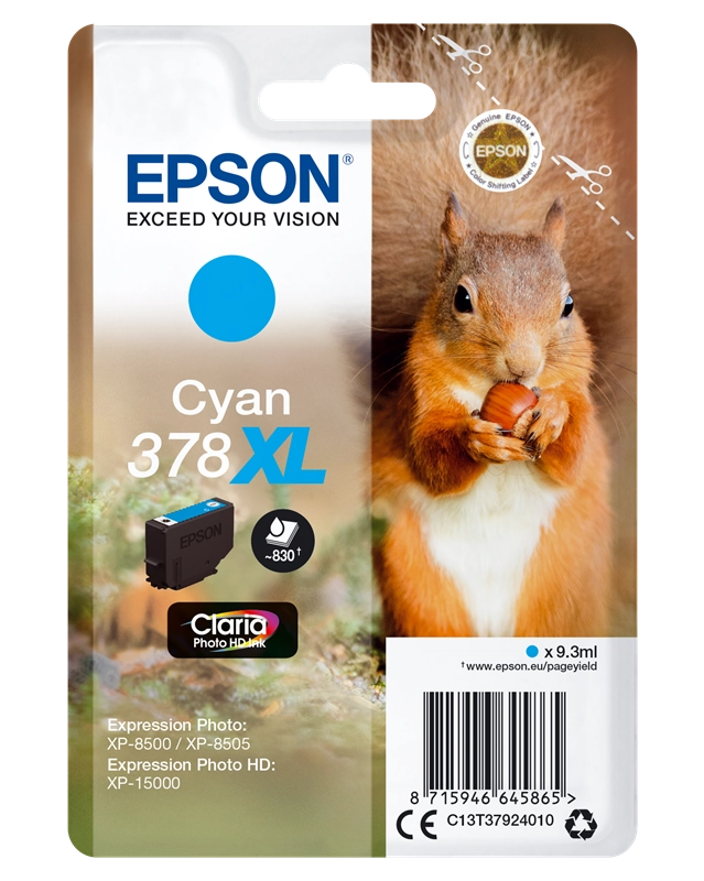Epson Squirrel Singlepack Cyan 378XL Claria Photo HD Ink