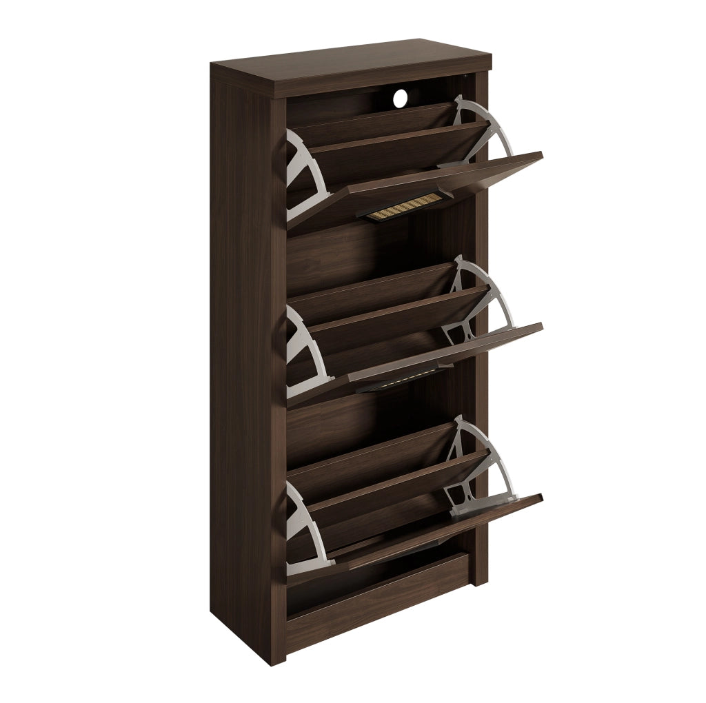 Mobile portascarpe vintage con 3 ante a ribalta 54x25x115 cm in finitura legno