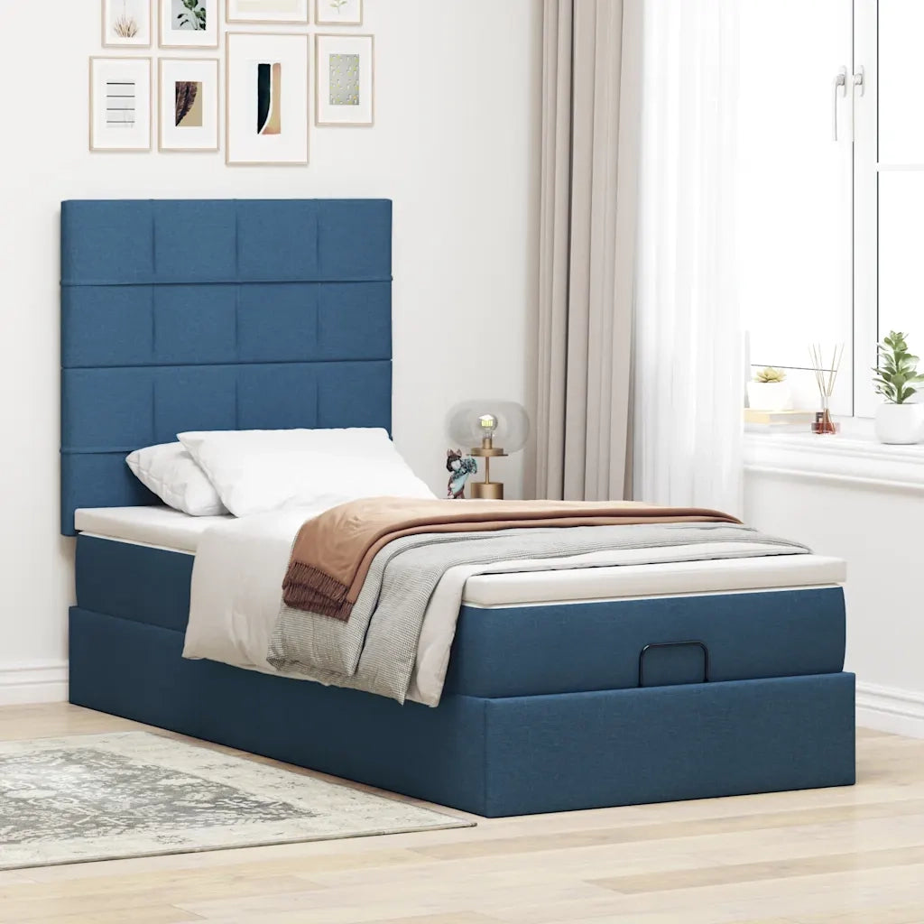 Pouf Letto con Materasso Blu 90x200 cm in Tessuto