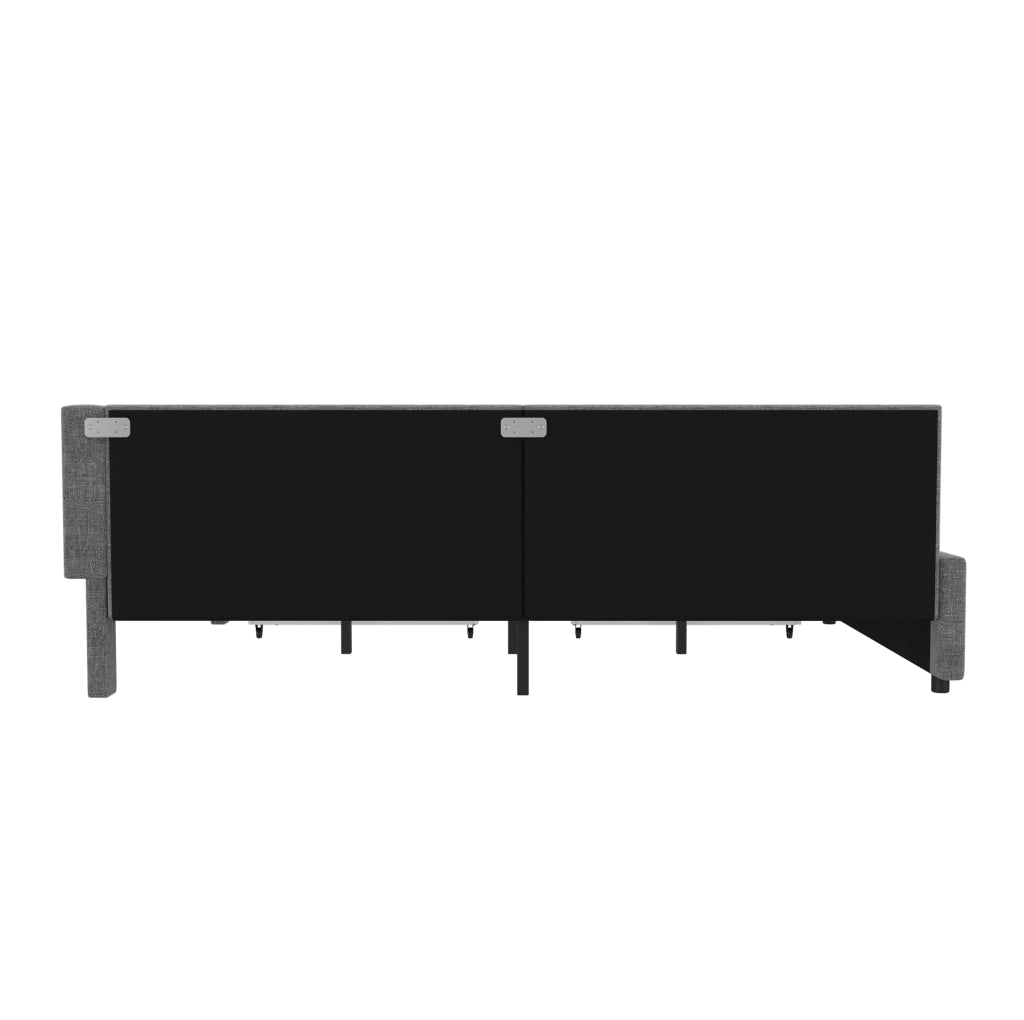 LETTO 140x200 cm in lino grigio con LED, USB e 2 cassetti