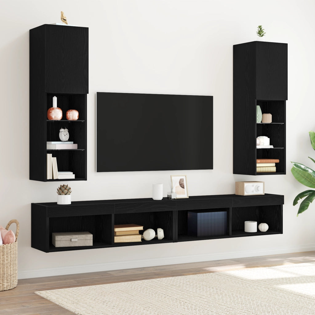 Cabinet per TV LED  2 pcs in Rovere Nero 30,5x30x102 cm in Legno Ingenerizzato