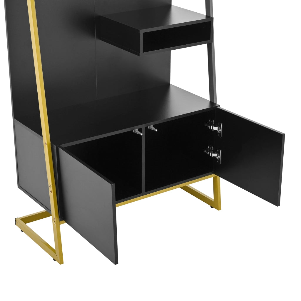 Mobile Ingresso con 2 Ante; Specchio; Ripiani e Ganci in Metallo; Stile Moderno; in MDF; 78??38;5??180;5 cm; Nero